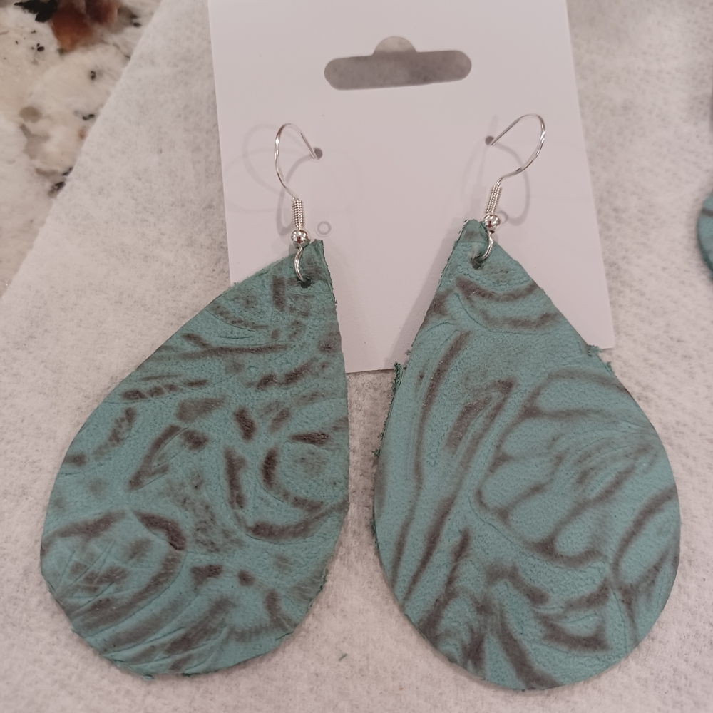 Elegant Teal and Gray Teardrop Earrings